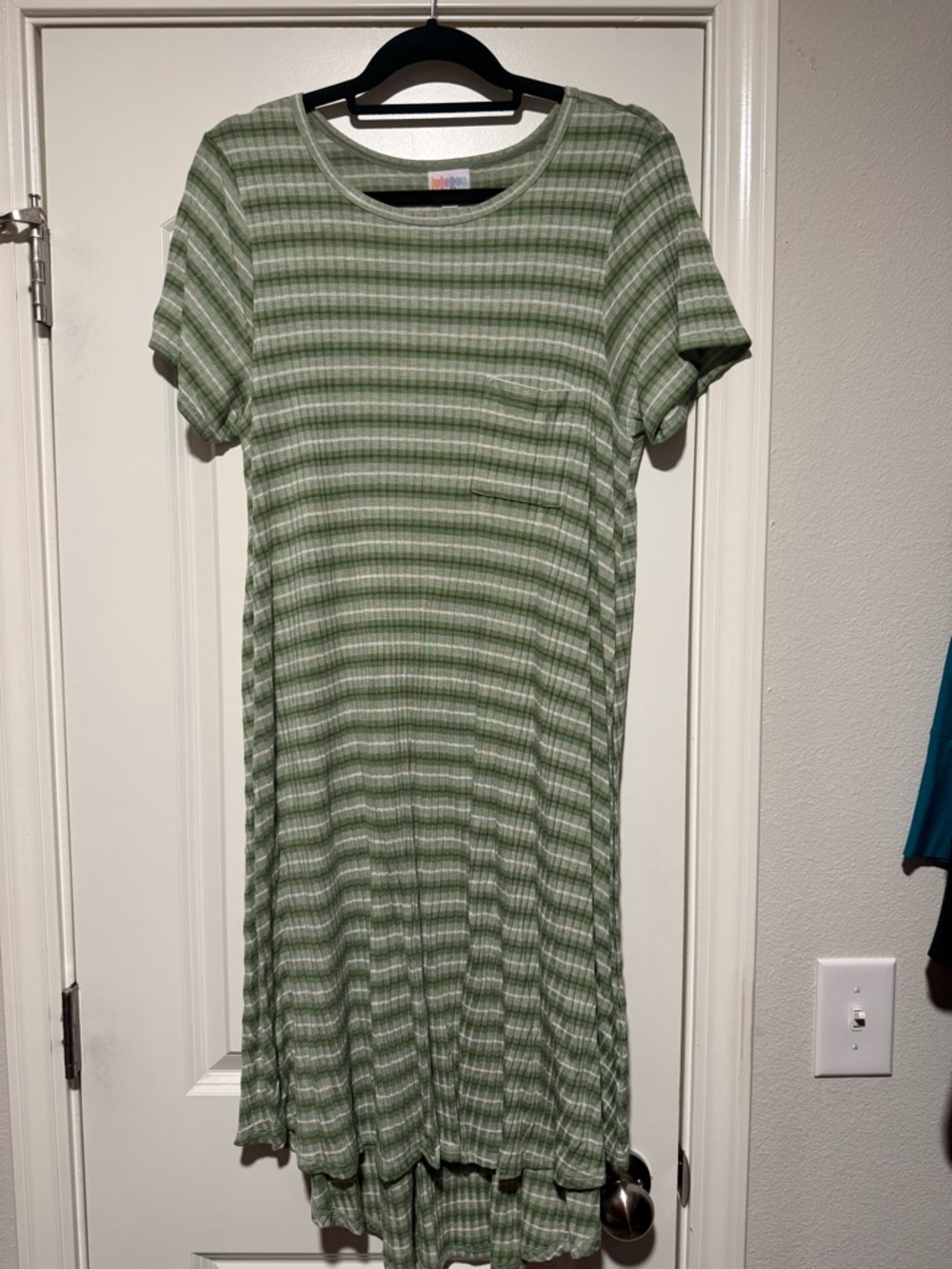 LuLaRoe Green & White Striped Midi Dress